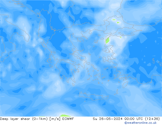 Deep layer shear (0-1km) ECMWF dim 26.05.2024 00 UTC