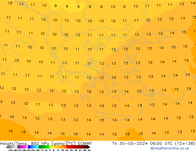 Z500/Rain (+SLP)/Z850 ECMWF gio 30.05.2024 06 UTC