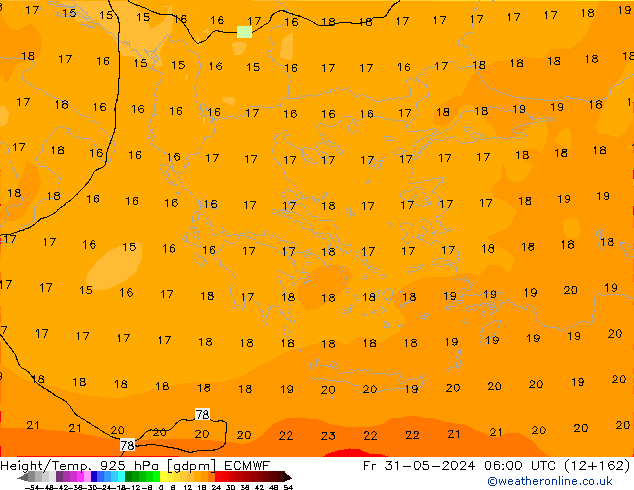 Height/Temp. 925 hPa ECMWF Fr 31.05.2024 06 UTC