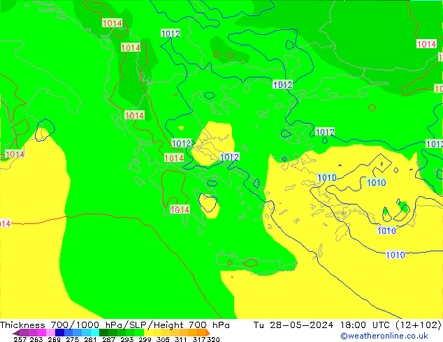 Thck 700-1000 hPa ECMWF mar 28.05.2024 18 UTC