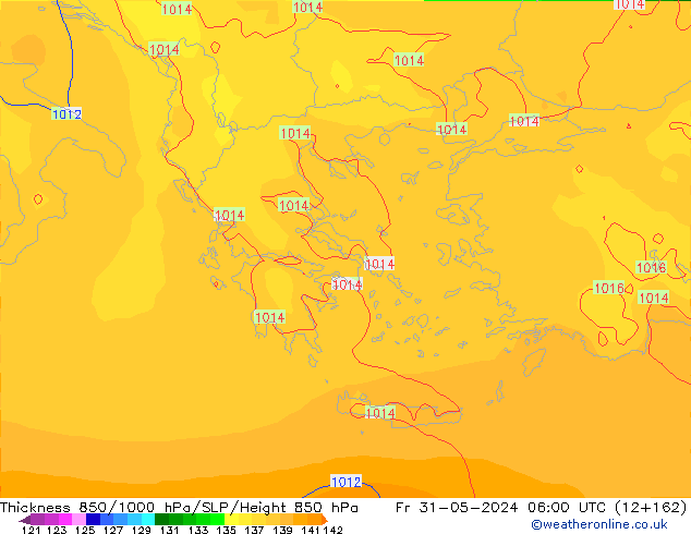 Espesor 850-1000 hPa ECMWF vie 31.05.2024 06 UTC