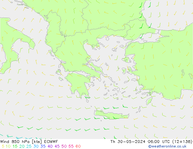 Wind 850 hPa ECMWF Čt 30.05.2024 06 UTC