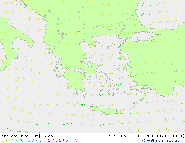 wiatr 850 hPa ECMWF czw. 30.05.2024 12 UTC