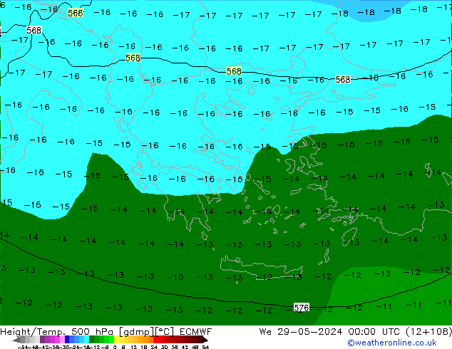 Z500/Rain (+SLP)/Z850 ECMWF mer 29.05.2024 00 UTC