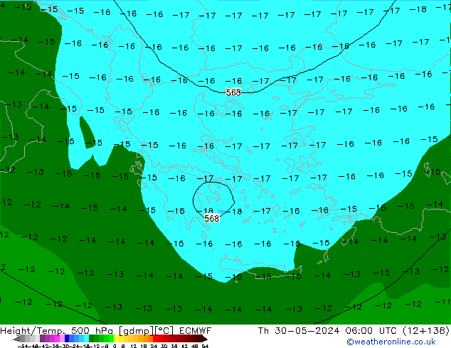 Z500/Rain (+SLP)/Z850 ECMWF gio 30.05.2024 06 UTC