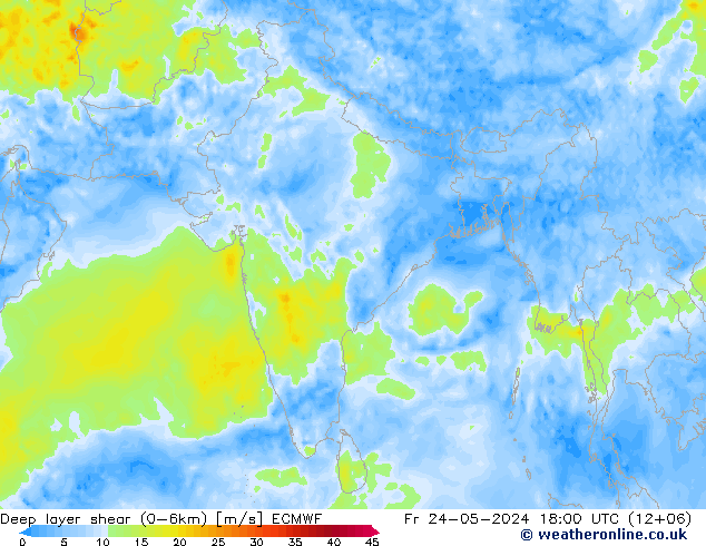 Deep layer shear (0-6km) ECMWF ven 24.05.2024 18 UTC