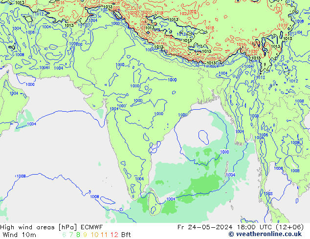 High wind areas ECMWF Sex 24.05.2024 18 UTC