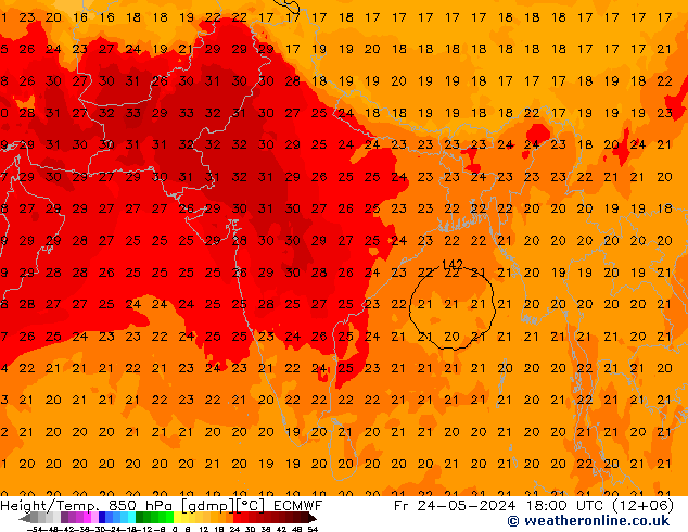 Z500/Yağmur (+YB)/Z850 ECMWF Cu 24.05.2024 18 UTC