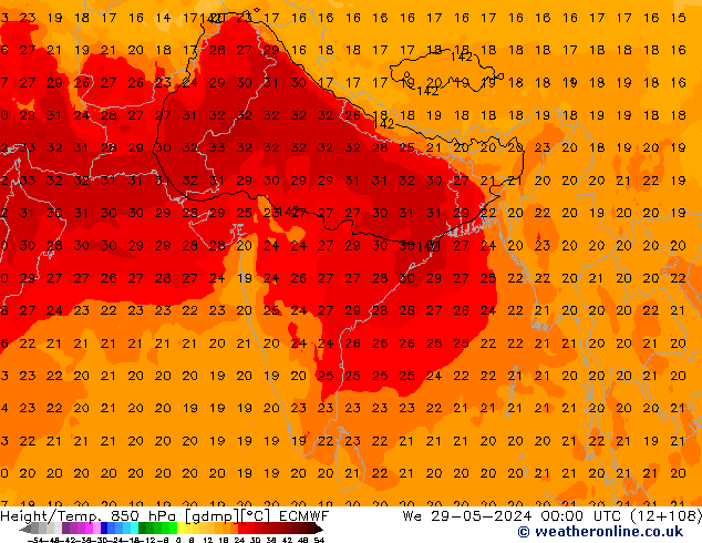 Z500/Rain (+SLP)/Z850 ECMWF mer 29.05.2024 00 UTC