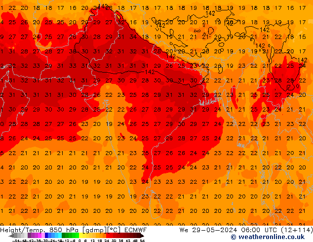 Height/Temp. 850 hPa ECMWF We 29.05.2024 06 UTC