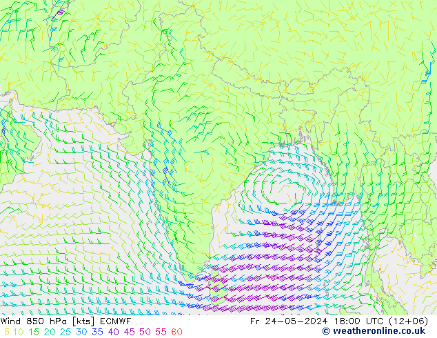 ветер 850 гПа ECMWF пт 24.05.2024 18 UTC