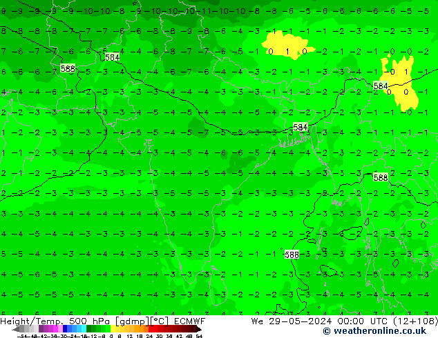 Z500/Rain (+SLP)/Z850 ECMWF mer 29.05.2024 00 UTC