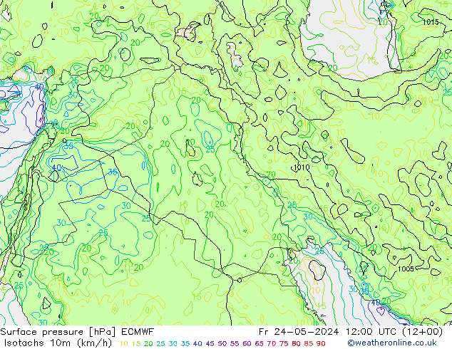 Isotachs (kph) ECMWF Fr 24.05.2024 12 UTC