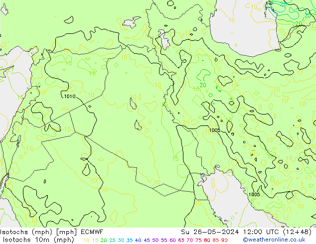 Isotachen (mph) ECMWF So 26.05.2024 12 UTC