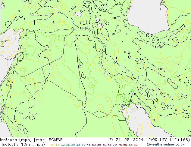 Isotachs (mph) ECMWF Fr 31.05.2024 12 UTC