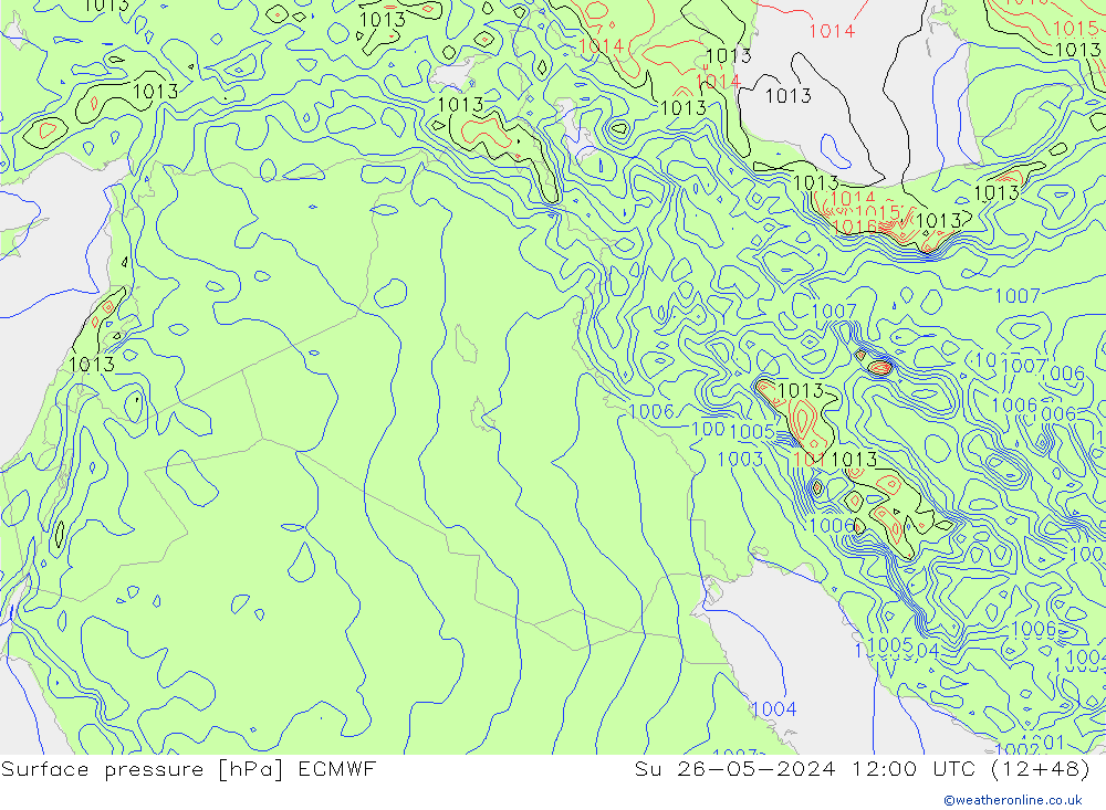 Atmosférický tlak ECMWF Ne 26.05.2024 12 UTC