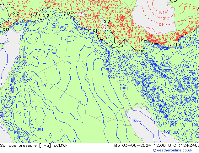 Atmosférický tlak ECMWF Po 03.06.2024 12 UTC