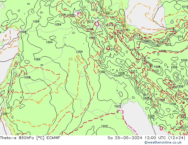 Theta-e 850hPa ECMWF Cts 25.05.2024 12 UTC