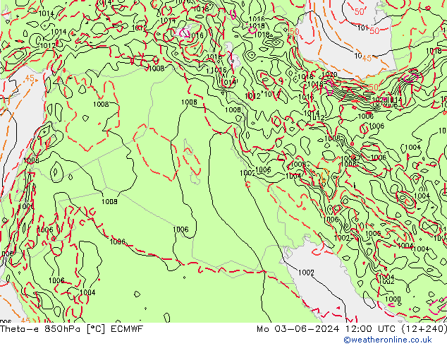 Theta-e 850hPa ECMWF lun 03.06.2024 12 UTC