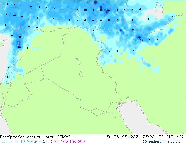 Precipitation accum. ECMWF Su 26.05.2024 06 UTC