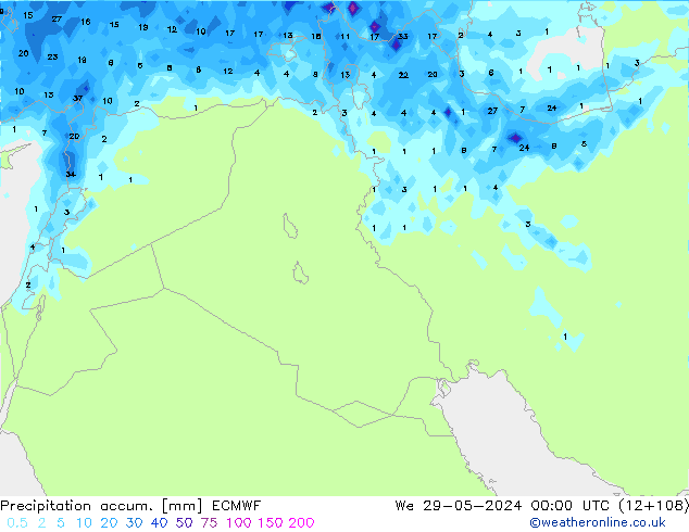 Precipitation accum. ECMWF Qua 29.05.2024 00 UTC