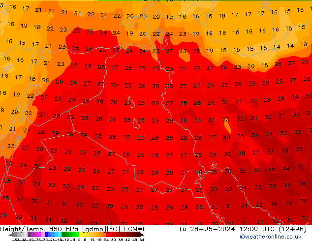 Z500/Regen(+SLP)/Z850 ECMWF di 28.05.2024 12 UTC