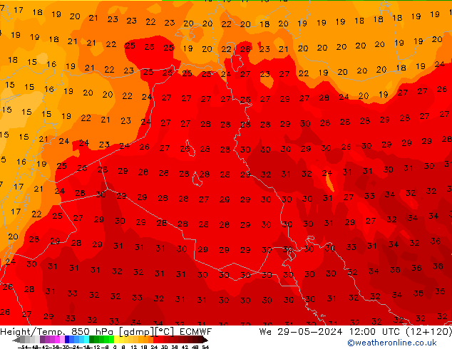 Z500/Rain (+SLP)/Z850 ECMWF mer 29.05.2024 12 UTC