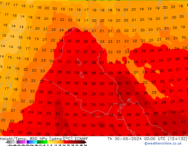 Height/Temp. 850 hPa ECMWF Th 30.05.2024 00 UTC