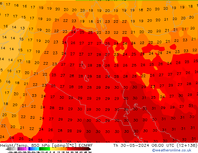 Z500/Rain (+SLP)/Z850 ECMWF Th 30.05.2024 06 UTC