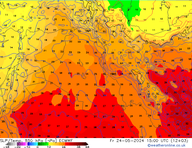 SLP/Temp. 850 hPa ECMWF Fr 24.05.2024 15 UTC