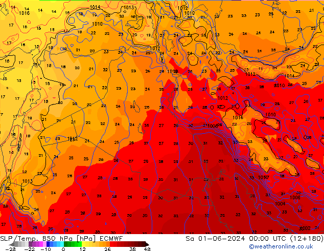 SLP/Temp. 850 hPa ECMWF Sáb 01.06.2024 00 UTC