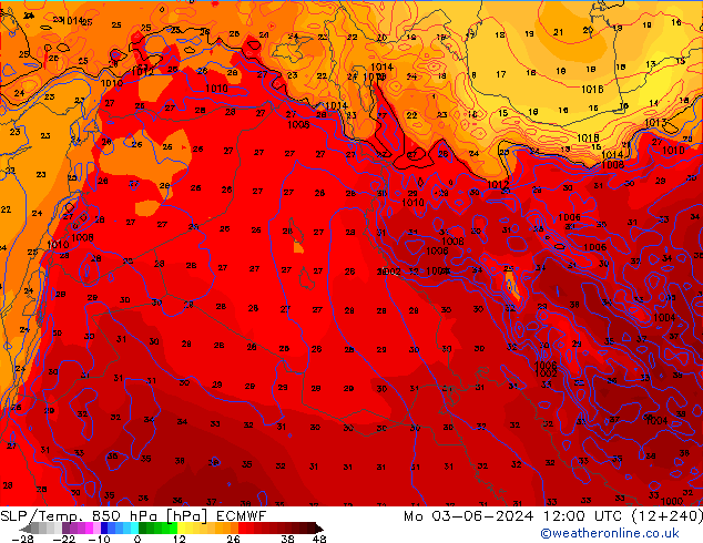 SLP/Temp. 850 hPa ECMWF Mo 03.06.2024 12 UTC