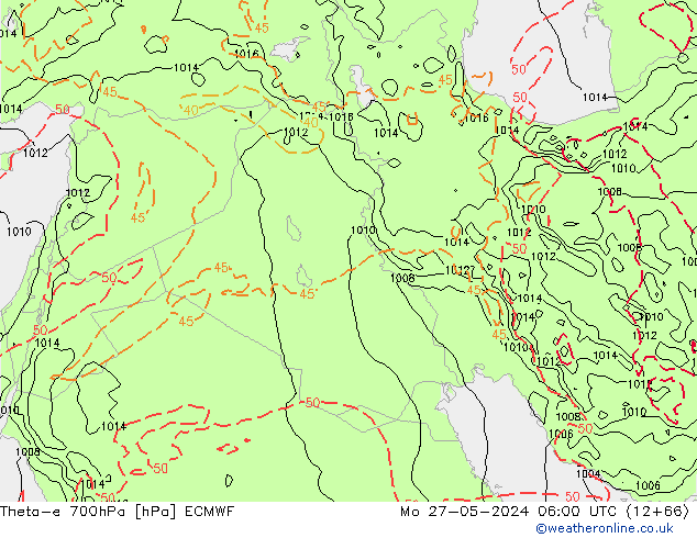 Theta-e 700hPa ECMWF pon. 27.05.2024 06 UTC