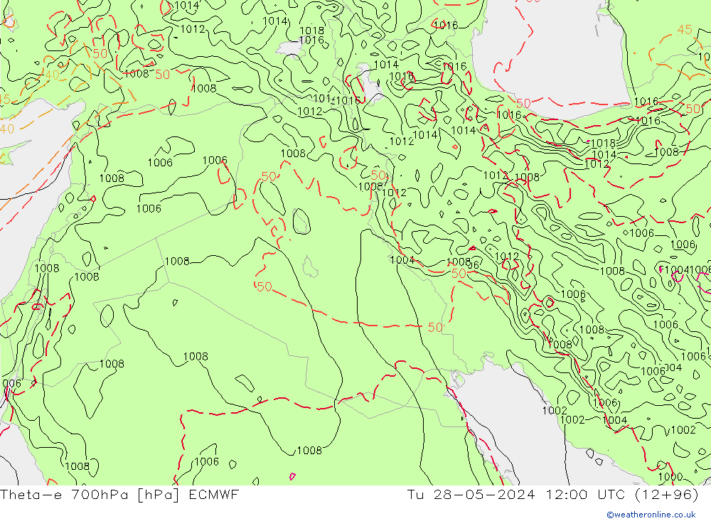 Theta-e 700hPa ECMWF  28.05.2024 12 UTC