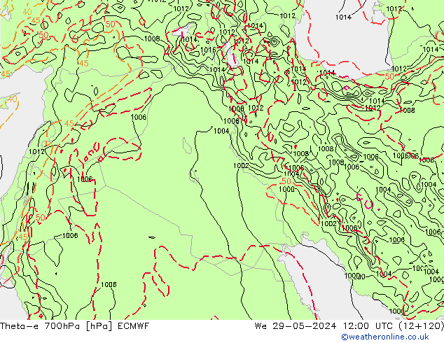 Theta-e 700hPa ECMWF We 29.05.2024 12 UTC