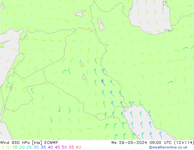 wiatr 950 hPa ECMWF śro. 29.05.2024 06 UTC