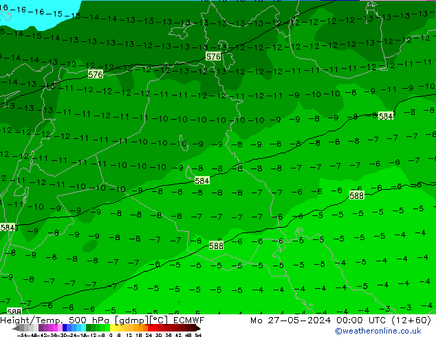 Height/Temp. 500 hPa ECMWF lun 27.05.2024 00 UTC