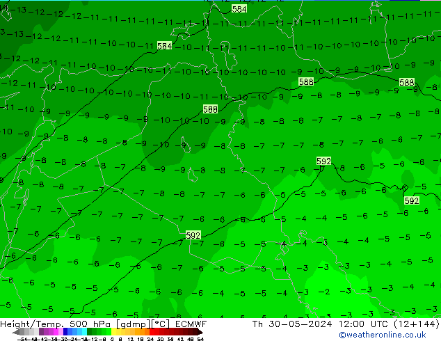 Z500/Yağmur (+YB)/Z850 ECMWF Per 30.05.2024 12 UTC