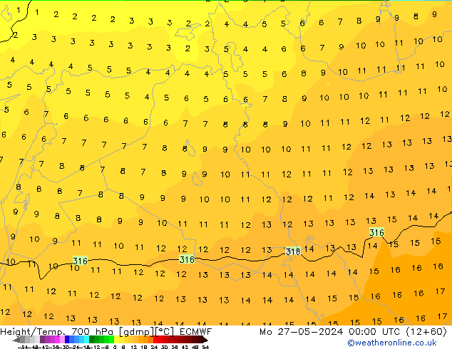 Height/Temp. 700 hPa ECMWF lun 27.05.2024 00 UTC