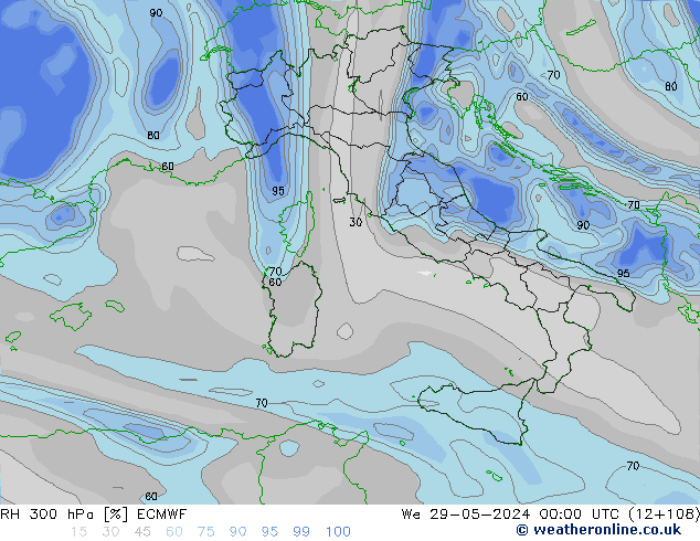 RH 300 hPa ECMWF We 29.05.2024 00 UTC