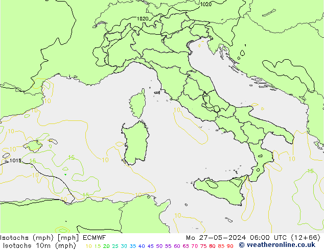 Isotachs (mph) ECMWF Mo 27.05.2024 06 UTC