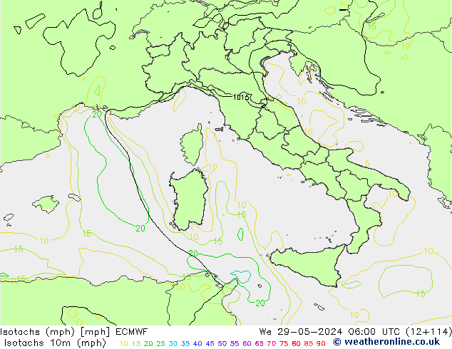 Isotachs (mph) ECMWF  29.05.2024 06 UTC