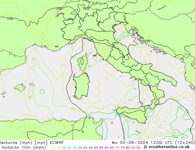 Izotacha (mph) ECMWF pon. 03.06.2024 12 UTC