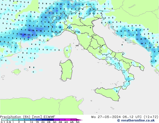 Z500/Rain (+SLP)/Z850 ECMWF Mo 27.05.2024 12 UTC