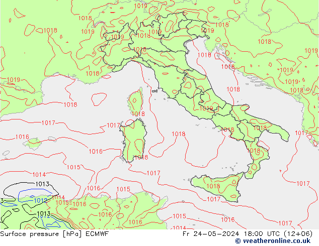 Presión superficial ECMWF vie 24.05.2024 18 UTC