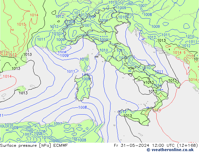 Presión superficial ECMWF vie 31.05.2024 12 UTC