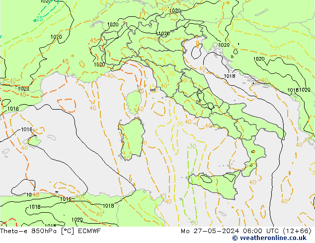 Theta-e 850hPa ECMWF Pzt 27.05.2024 06 UTC