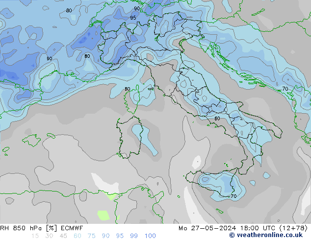 RH 850 hPa ECMWF Mo 27.05.2024 18 UTC