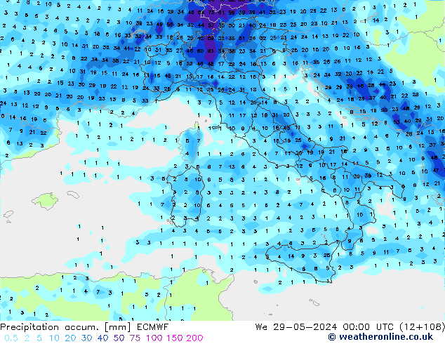 Precipitation accum. ECMWF We 29.05.2024 00 UTC