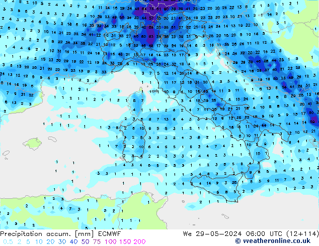 Precipitation accum. ECMWF We 29.05.2024 06 UTC